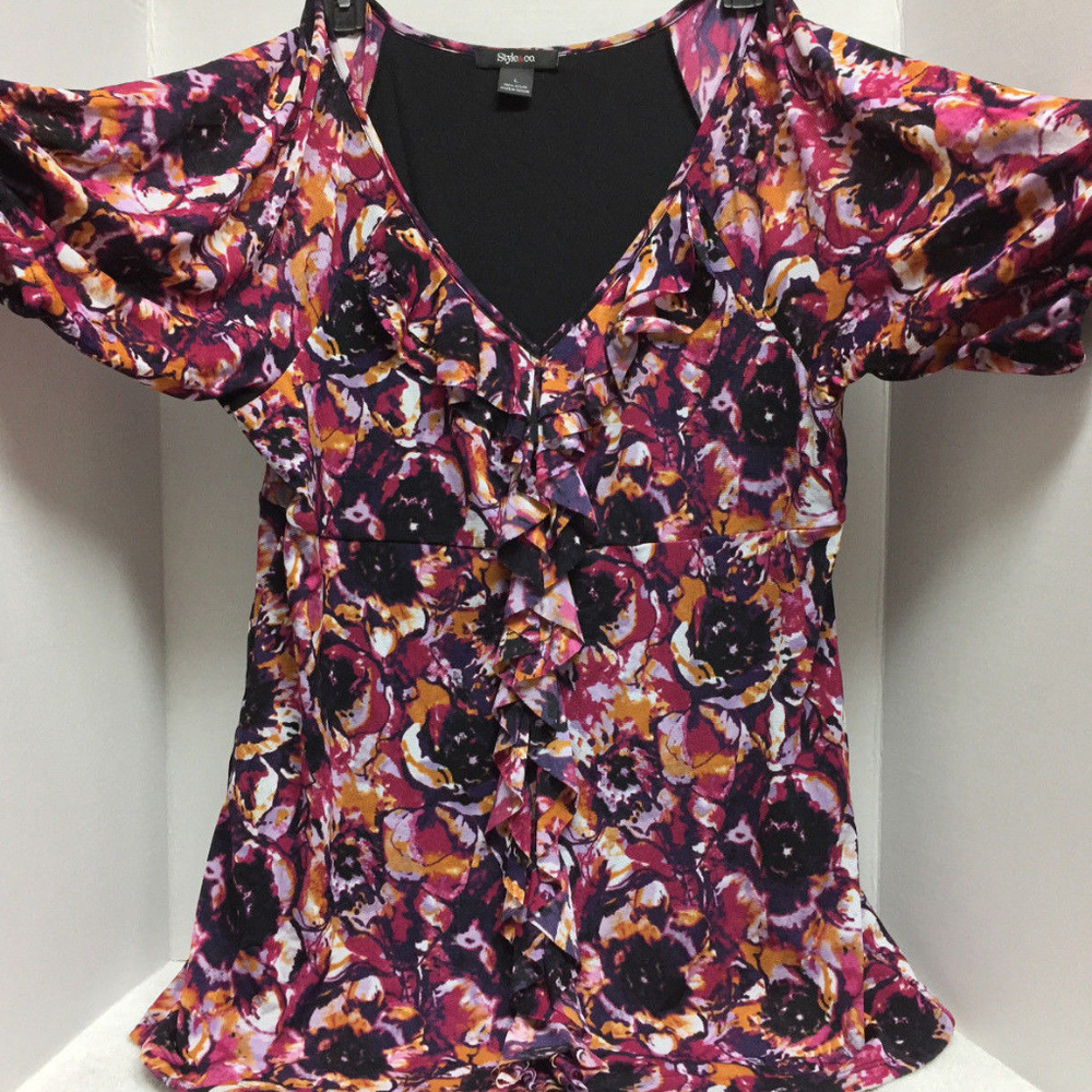 Style & Co Womens Top Blouse L Large Floral Macys